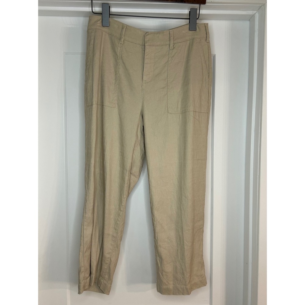NYDJ Women Sand Beige Linen Blend Utility Straight Leg Pants Size 4 High Rise
